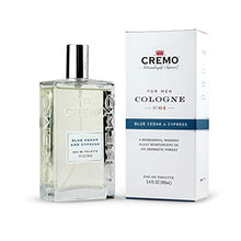 Load image into Gallery viewer, Cremo Blue Cedar &amp; Cypress Cologne Spray, A Woodsy Scent with Notes of Lemon Peel, Cypress and Cedar, 3.4 Oz
