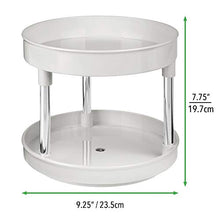 Load image into Gallery viewer, mDesign Spinning 2-Tier Lazy Susan Turntable Storage Tray - Raised Edge, Rotating Organizer for Bathroom Counter Tops, Dressing Tables, Makeup Stations, Dressers - 9 Inch Diameter - Light Gray/Chrome
