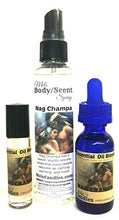 Load image into Gallery viewer, Combo Nag Champa -3 items - 4 ounce Bottle Of Scent Spray, 1 ounce Bottle of Skin Safe Fragrance/Perfume Oil And 10 Ml Bottle of Roll-On Perfume Oil

