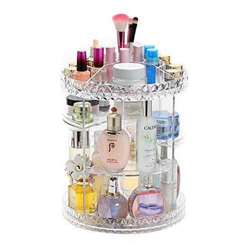 Tebery Clear Makeup Organizer 360-Degree Rotating, 7 Adjustable Layers Acrylic Cosmetic Storage Display Case Fits Creams, Makeup Brushes, Lipsticks, Jewelry