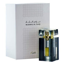 Load image into Gallery viewer, Nebras Al Ishq Noor Unisex CPO - Concentrated Perfume Oil (Attar) 6 ML (0.2 oz) | Intensely Captivating | Dark Nauces of Rose and Jasmine w/Precious Oud | Elegant bottle | by RASASI Perfumes
