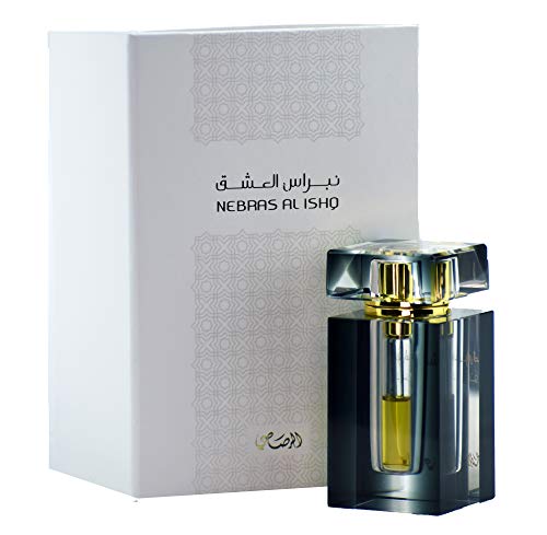 Nebras Al Ishq Noor Unisex CPO - Concentrated Perfume Oil (Attar) 6 ML (0.2 oz) | Intensely Captivating | Dark Nauces of Rose and Jasmine w/Precious Oud | Elegant bottle | by RASASI Perfumes