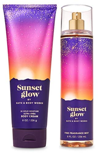 Bath and Body Works SUNSET GLOW - Duo Gift Set - Body Cream and Fine Fragrance Mist - Full Size