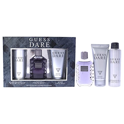 Guess Guess Dare Men 3 Pc Gift Set 3.4oz EDT Spray, 6.0oz Deodorizing Body Spray, 6.7oz Shower Gel