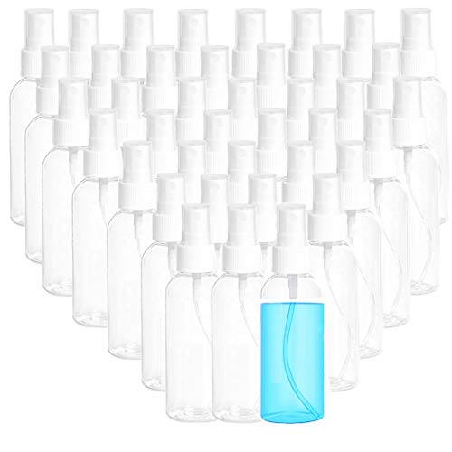 2.7oz 40 Pack Fine Mist Clear Spray Bottles Refillable & Reusable Empty Plastic Travel Bottle for Essential Oils, Travel, Perfumes (80ml-40pcs, Clear)