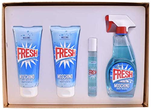 Moschino Fresh Couture for Women 4 Pieces hard Box Set (3.4 Eau De Toilette Spray/ 3.4 Body Lotion /3.4 Body & Shower Gel / 10 ML)