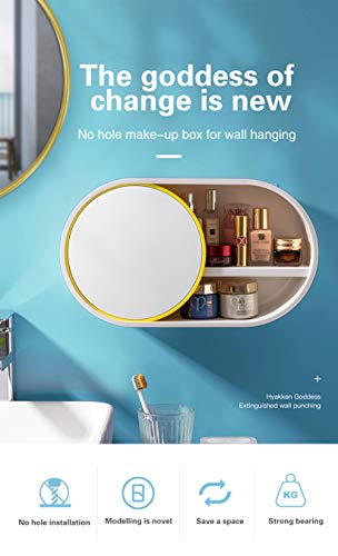 Jie Rui Wall-Mounted Multifunctional Bathroom Cosmetic Storage Box with 360-Degree Rotating Makeup Mirror, Dustproof and Waterproof Cosmetic Display Cabinet