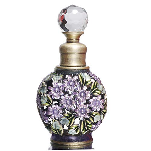 Waltz&F Purple Flower Vintage Tubular Perfume Bottle Jeweled Empty Refillable Essential Oil Bottle 6ml
