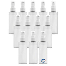 Load image into Gallery viewer, ?ÇÉMade In USA?ÇæPlastic Spray Bottle Fine Mist 4 Oz (120ml) ?Çô Refillable, Reusable, Portable Sprayer, Travel Size, Leak Proof for Household Use, Essential Oil, Cleaning Solution and Perfume (12 Pack)
