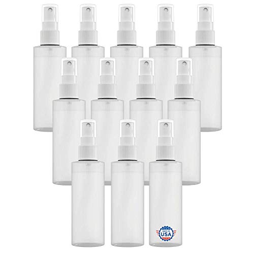 ?ÇÉMade In USA?ÇæPlastic Spray Bottle Fine Mist 4 Oz (120ml) ?Çô Refillable, Reusable, Portable Sprayer, Travel Size, Leak Proof for Household Use, Essential Oil, Cleaning Solution and Perfume (12 Pack)