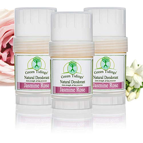 Green Tidings Natural Deodorant - Jasmine Rose 1 oz. (3 Pack) - Extra Strength, All Day Protection - Vegan - Cruelty-Free - Aluminum Free - Paraben Free - Non-Toxic - Solid Lotion Bar Tube