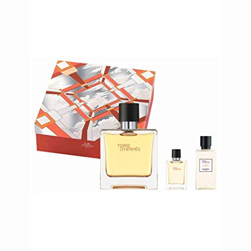 HERMES Terre D'For Men 3 Piece Set (2.5 Ounce Pure Perfume Spray + 0.42 Ounce Mini + 1.35 Ounce After Shave Lotion), multi color