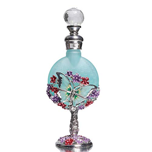 Waltz&F Vintage Jeweled Stemmed Perfume Bottle Empty Refillable Essential Oil Bottle10ml (butterfly)