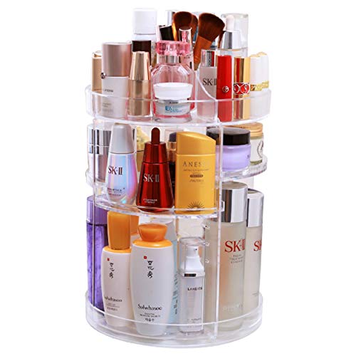 Acrylic Makeup Organizer by Exceleor, Cosmetic Storage and Vanity Perfume Organizer in Countertop Bathroom Dresser, 360 Rotating Makeup Holder Stand for Beauty Caddy Skincare, Transparent & Clear.