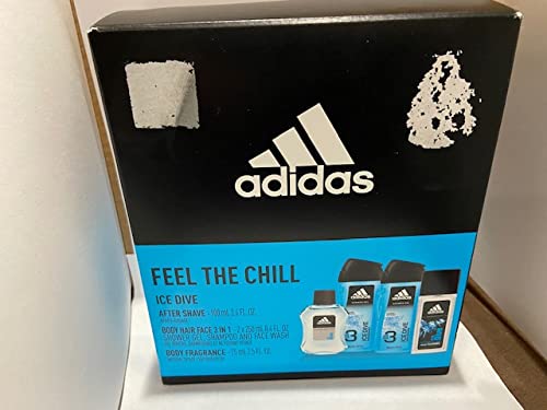 Adidas Feel The Chill ICE DIVE 4 Pc. Gift Set (After Shave, 2 Shower Gels for body, hair and face, and a body fragrance)