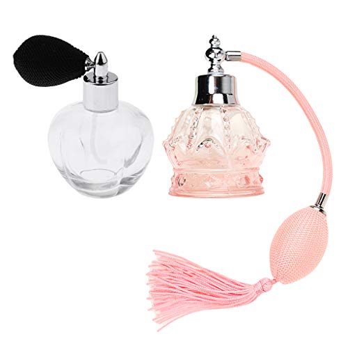 Baosity 2 Pieces Vintage Empty Clear Glass Perfume Bottle Bulb Tassel Spray Atomizer 100ml