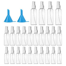 Load image into Gallery viewer, YOKILLY 24 Pack Travel Plastic Spray Bottles Kit, Mini Clear Refillable Container Squirt Bottle for Alcohol, Hair, Liquid, Perfumes, Cosmetic, Cleaning(3.4oz, 1.7oz, 1oz)
