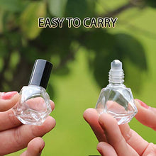 Load image into Gallery viewer, SYBiTeng 15 PCS 8 ml (0.27 oz) Mini Clear Glass Roller Bottles for Essential Oil or Cosmetic Containers refillable Travel perfume bottle with Stainless Steel Ball with Black Cap (Black)
