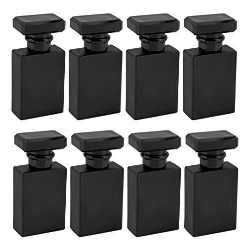 Foraineam 8 Pack 30ml / 1 oz. Black Refillable Perfume Bottles, Portable Square Empty Glass Perfume Atomizer Bottle with Spray Applicator