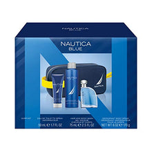 Load image into Gallery viewer, Nautica Blue 4-Piece Gift Set with 1.7-Ounce Eau de Toilette, 2.5-Ounce Hair and Body Wash, 6-Ounce Body Spray, and Toiletry Bag, Total Retail Value $49.00
