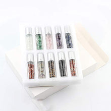 Load image into Gallery viewer, Natural Gemstones 10ML Essential Oil Roller Bottles Clear Glass Roll-on Bottles Gemstone Perfume Sample Vials with Crystal Stone Roller Balls &amp; Healing Crystal Chips Inside 10PACK
