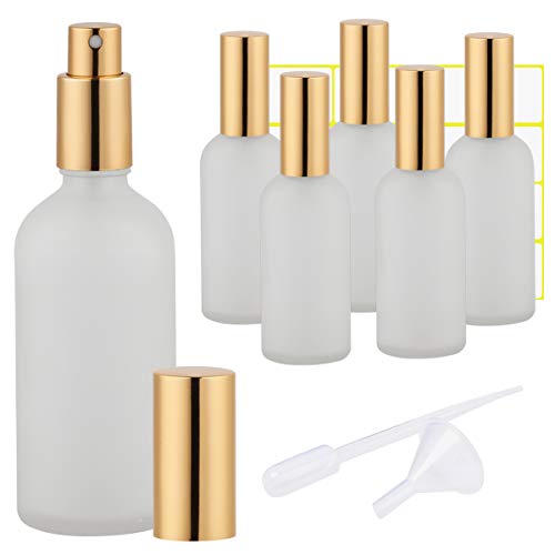 Glass Spray Bottle 3.4oz, Empty Frosted Perfume Atomizer, Fine Mist Spray,Gold Sprayer (6 PACK)