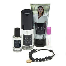 Load image into Gallery viewer, Wild Spirit First Snow Perfume Gift Set | Bold, Spicy Cruelty-Free Scented Hand Cream, Body Splash, Body Mist, Lava Bead Scent Diffusing Bracelet
