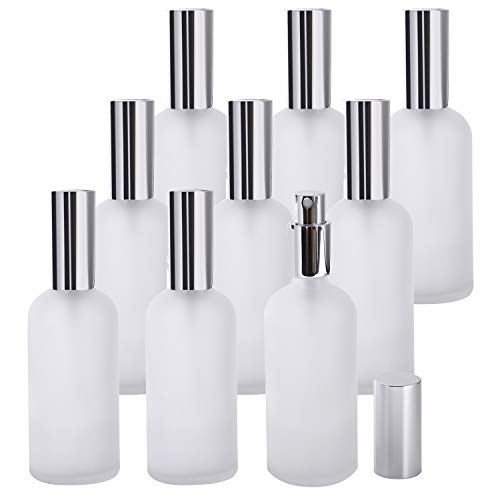 Bekith 9 Pack 3oz Glass Spray Bottles with Fine Mist Sprayer & Pump Spray Cap, Refillable & Reusable Frosted Clear Empty Bottles for Essential Oils, Perfumes, Body Sparys
