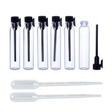 Load image into Gallery viewer, Enslz 100PCS Perfume Samples Mini Bottles with Black Lid Empty Glass Vials Dropper Bottle for Travel and Party (3ml)
