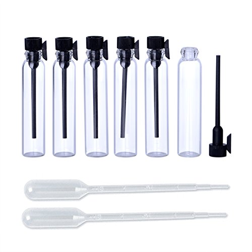 Enslz 100PCS Perfume Samples Mini Bottles with Black Lid Empty Glass Vials Dropper Bottle for Travel and Party (3ml)