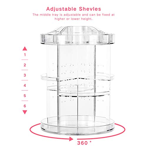360 Rotating Makeup Organizer and Storage, COOLBEAR Spinning Cosmetic  Organizer with 6 Adjustable Layers, Fits Skincare, Perfume, Clear Acrylic 
