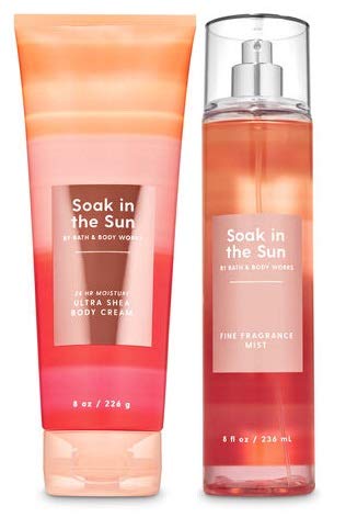 Bath and Body Works - SOAK IN THE SUN - PEACH SUNSET - Duo Gift Set - Body Cream and Fine Fragrance Mist - Full Size