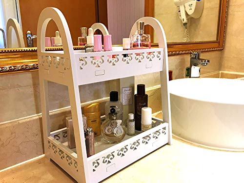 FunCute Makeup Organizer [Waterproof] [Large Capacity] [Multi-Functions] Bathroom Organizer Countertop with 2 Tiers, Durable Eco-Green PVC Material (EU Style White)