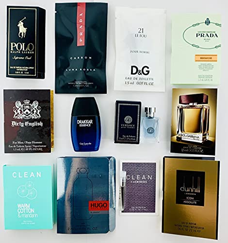 Designer Fragrance Sampler for Men - Lot x 12 Cologne Vials with Deluxe Mini Bottle