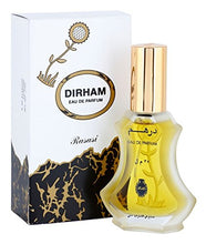 Load image into Gallery viewer, Dirham Unisex EDP - Eau De Parfum 30ML (1.0 oz) | Exotic Woody Fragrance | Enchanting Rose, Jasmine with Subtle Essence of Musk and Sandalwood | Elegant bottle | by RASASI Perfumes
