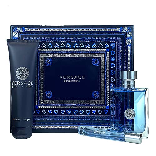 Versace Versace Pour Homme 3 Pc. Gift Set for Men | Hair & Body Shampoo 5 Oz + Edt 0.3 Oz + Edt 3.4 Oz for Men By 5 Fl Oz