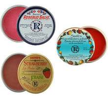 Load image into Gallery viewer, Rosebud Perfume Co. Tin 3 Pack: Smith&#39;s Rosebud Salve + Smith&#39;s Strawberry Lip Balm + Smith&#39;s Rose and Mandarin Lip Balm
