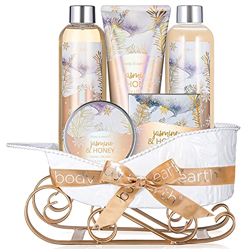 Bath and Body Set - Body & Earth Women Gifts Spa Set with Jasmine & Honey Scent, Includes Bubble Bath, Shower Gel, Body Lotion and Hand Cream. Perfect Valentine's Day Gift Basket for Women