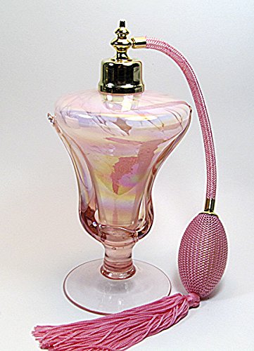Art Crystal Glass Perfume Cologne Refillable Empty Bottle with Pink Long Cord and Bulb Tassel Atomizer Sprayer