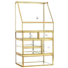 Load image into Gallery viewer, Antique Spacious Mirror Glass Drawers Set/ Vanity Dresser Gold Makeup Storage /Stunning Cube Beauty Display. It Consists of 4Separate Organizers Dustproof for Skincare/Pallete/Perfumes/Brushes/Makeup
