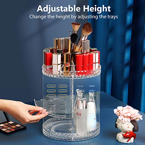 Syntus 360 Rotating Makeup Organizer, DIY Adjustable Bathroom Makeup Carousel Spinning Holder Rack, Large Capacity Cosmetics Storage Box Vanity