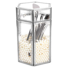 Load image into Gallery viewer, Stunning Silver Large Mirrored Makeup Brush Holder, Glass Brushholder Storage Box with Lid/Dust Free Eyeliner Lipstick Pencils/Perfume Display Vanity Dresser Decor
