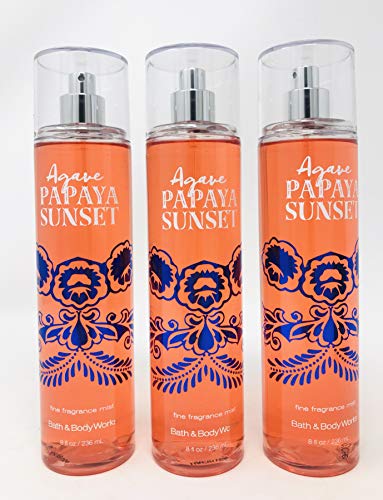 Lot of 3 Bath & Body Works Agave Papaya Sunset Fine Fragrance Mist Fiesta Collection (Agave Papaya Sunset)