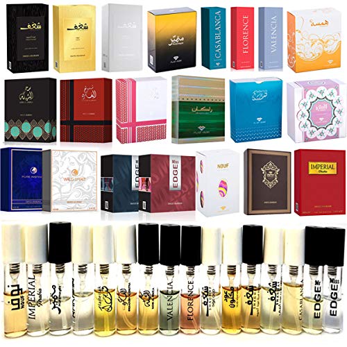 40 Swiss Arabian Designer Fragrance Samples | Perfume for Women, Cologne for Men and Unisex | 3mL x 40 Parfum Mini Spray Vials | All The Best Sellers and New Launches Including Oud Wood Testers