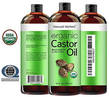 Load image into Gallery viewer, Organic Castor Oil Cold pressed USDA certified for Dry Skin Hair Loss Dandruff Thicker Hair - Moisturizes heals Scalp Skin Hair growth Thicker Eyelashes &amp; Eyebrows 16 fl. oz. Natural Riches
