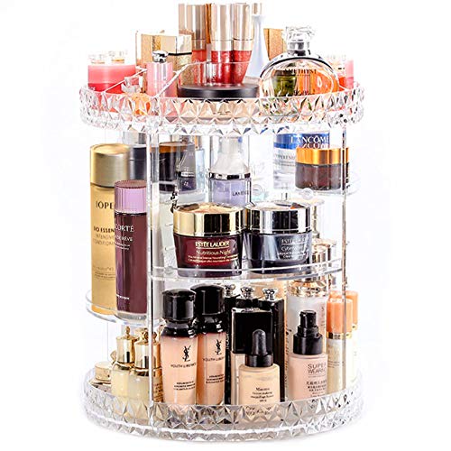 YOLETO Clear 360 Rotating Makeup Organizer and Storage, DIY Adjustable Cosmetic Counter Perfume Stand with 6 Layer Extra Large Capacity for Vanity, Bathroom, 11IN x 13.7IN