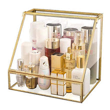Load image into Gallery viewer, minopigo Antique Spacious Mirror Glass Drawers Set/Metal Cosmetic Makeup Storage/Stunning Jewelry Cube Perfume Organizer. It Consists of 4Separate Organizers Dustproof (Brass)
