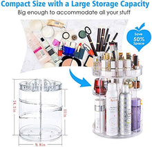 Load image into Gallery viewer, 360 Rotating Makeup Organizer, Great Clear Acrylic Cosmetic Storage Display in Vanity Bathroom and Dresser, Large and Tall for Skincare Cream, Perfume, Lotion and More ( 3 Removable Lipstick Racks )
