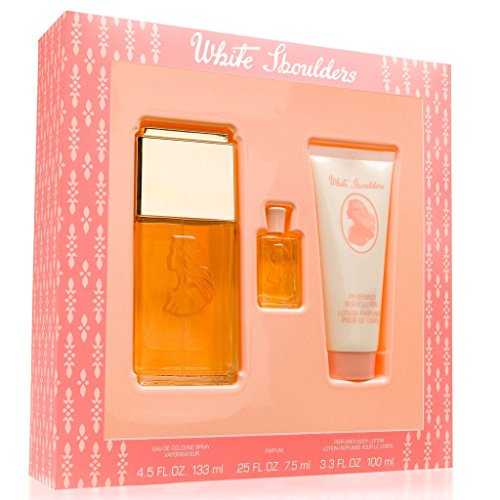 White Shoulders for Women by Evyan, Gift Set - 4.5 oz Cologne Spray + .25 oz Mini + 3.3 oz Body Lotion