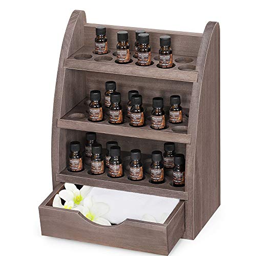 Essential Oils Rack Wooden Nail Polish Storage Organizer, 3 Tiers Removable Cosmetic Perfume Shelf Holder, 45 Slots Wood Storage Display Stand for 5/10/15/20ml Essential Oil Bottles (Natural Brown)